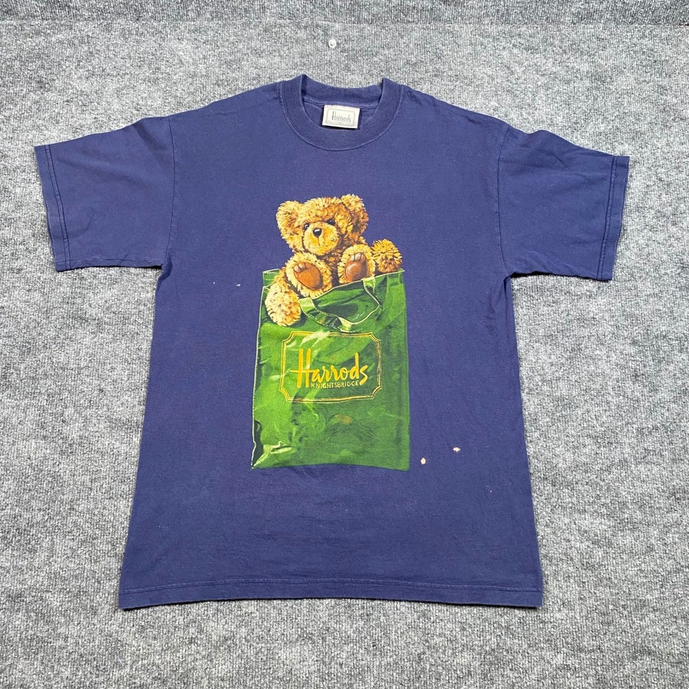 Harrods Knightsbridge Teddy Bear Graphic T-Shirt Mens Medium‎ Navy Blue Cotton